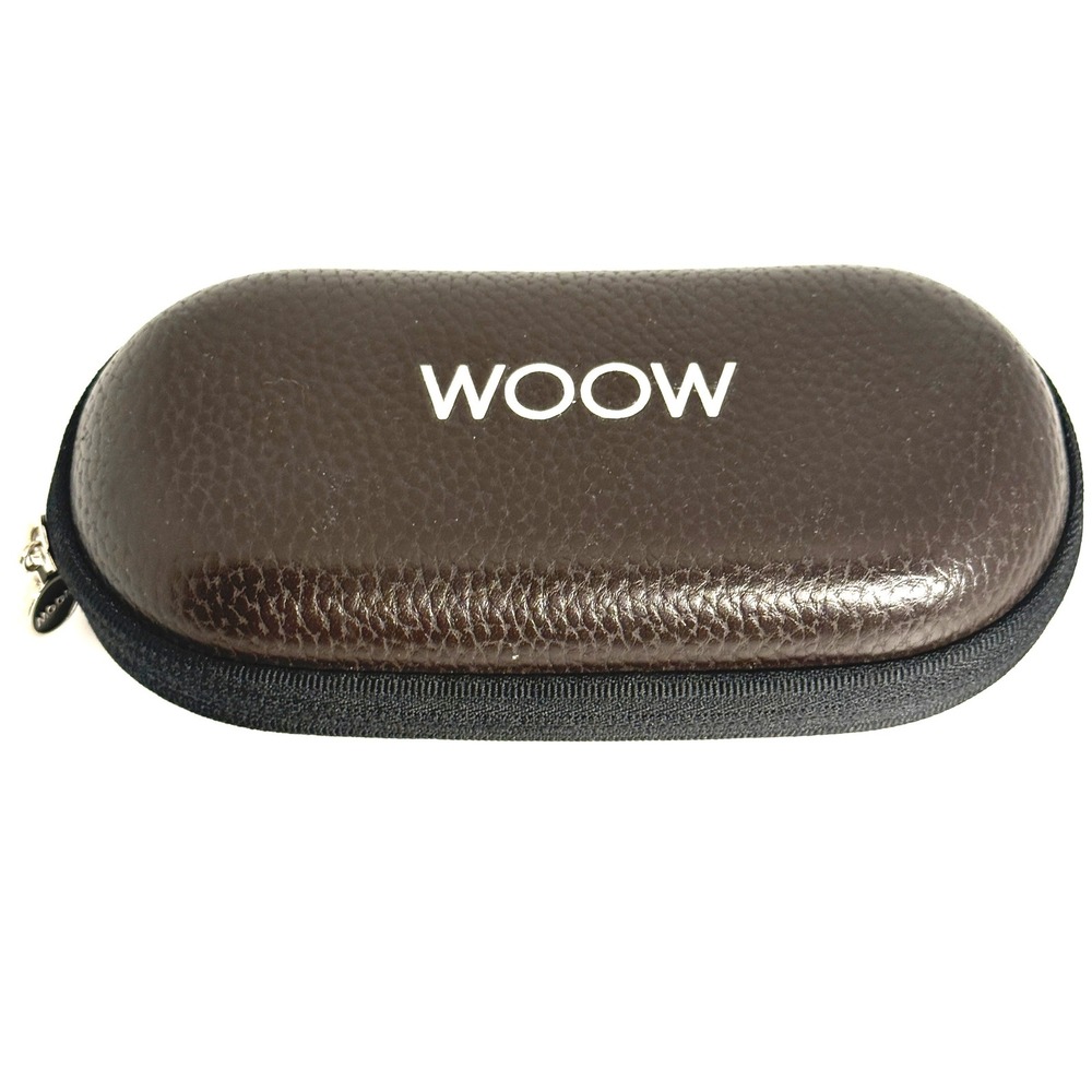 WOOW Eyewear Brown Pebbled Faux Leather Hard Zipper Case Sunglasses Eyeglasses‎